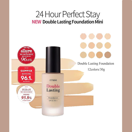 ETUDE HOUSE Double Lasting Foundation, SPF35/ PA++, High Coverage Weightless Foundation, 24-Hours Lasting Double Cover