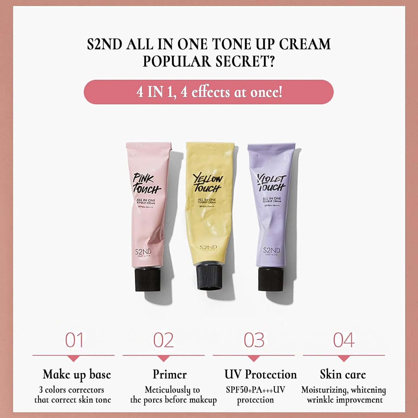 S2ND All In One Tone up Cream SPF50 Korean Cosmetic, Anti-aging Sun Cream