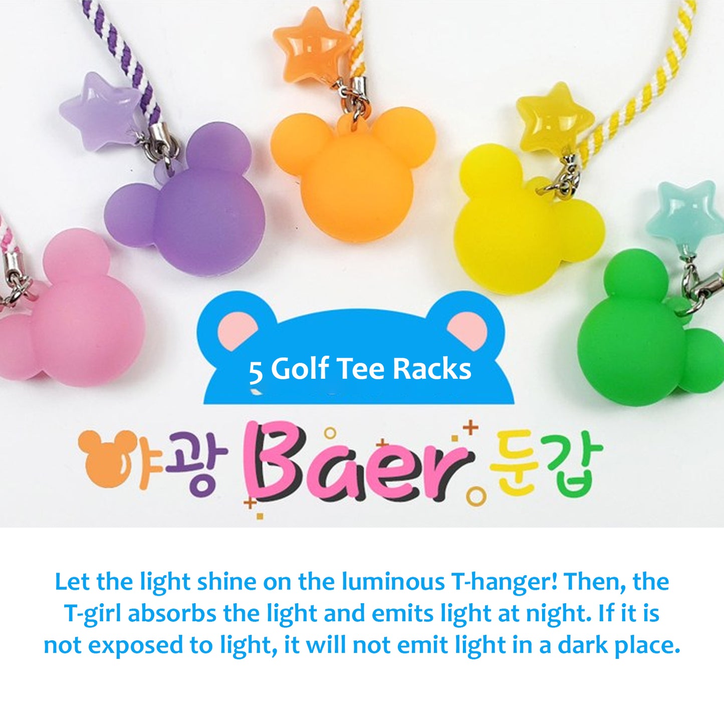 Luminous Bear Golf tee Holder Set of 5 Golf tee Hanger Gift Set Golf Supplies Night Round