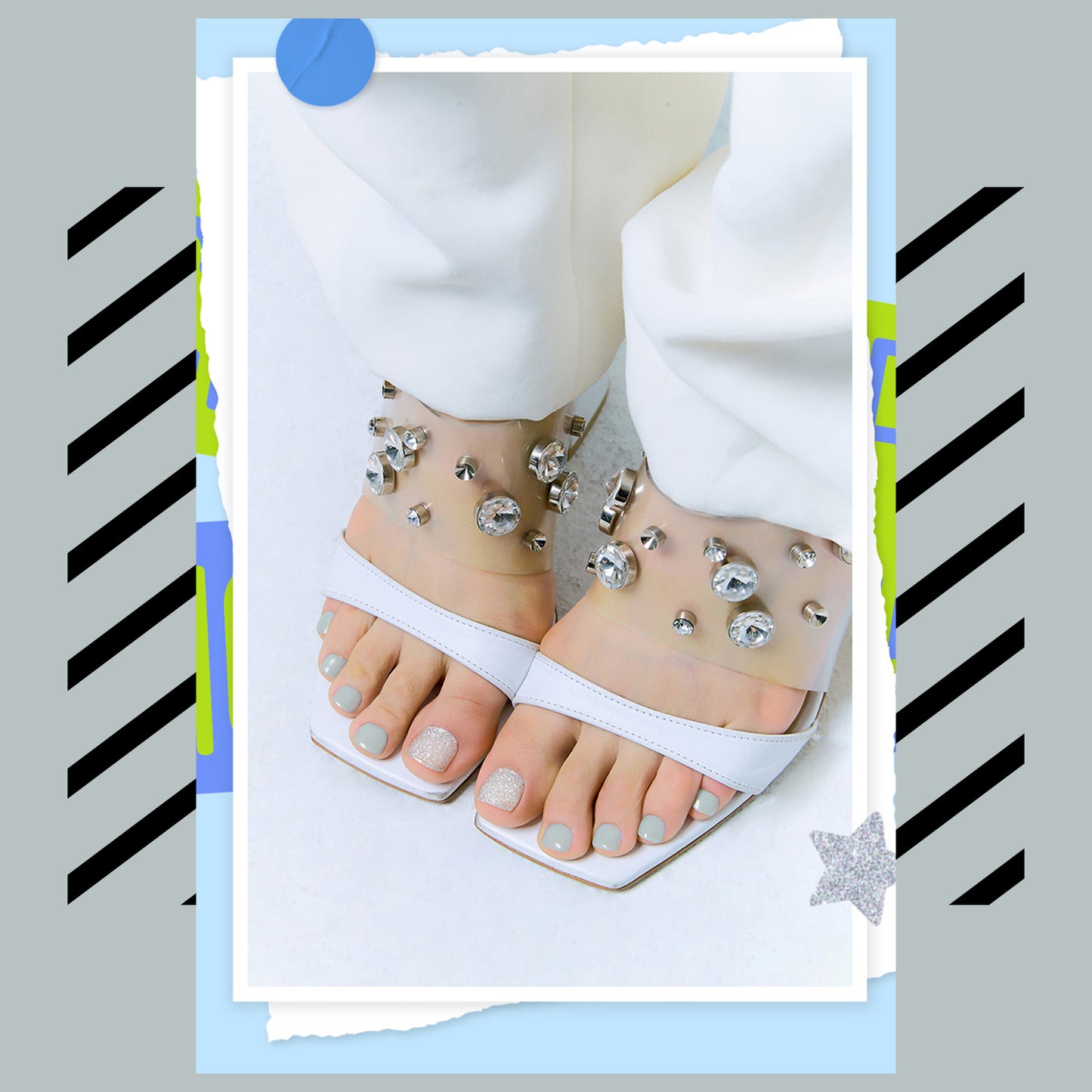 Ohora (P The Twinkling, Flattering Sky Pedi) 32pcs 22 Basic 10 Point Nail Art Pattern Sticker Nail Gel Set Pedicure