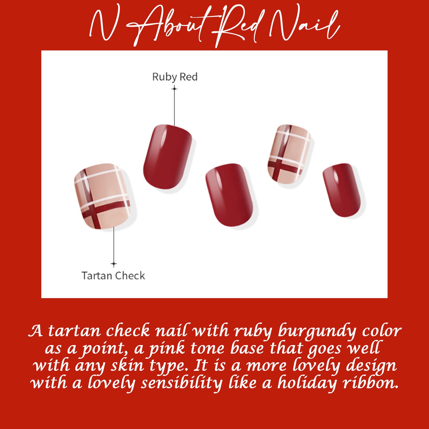 Muzmak ((Regular Square) N About Red Nail) 36pcs Nail Art Pattern Sticker Set Semicure Nail