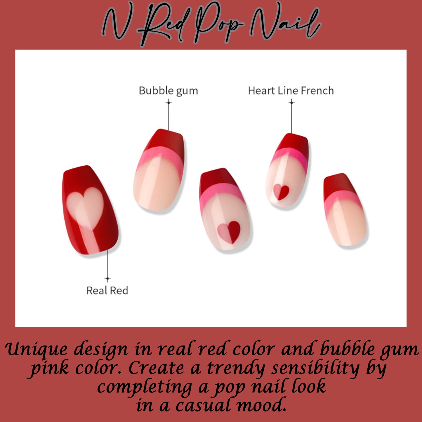 Muzmak (N Red Pop Nail) 36pcs Nail Art Pattern Sticker Set Semicure Nail