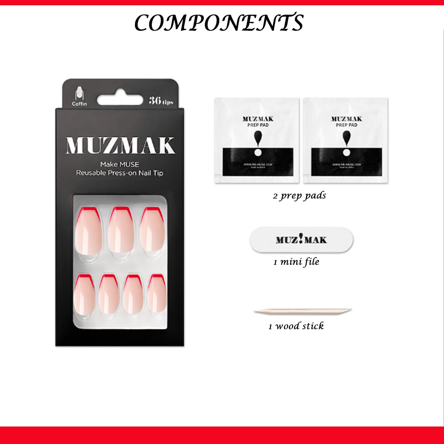 Muzmak (N Red Stiletto (Coffin) Nail) 36pcs Nail Art Pattern Sticker Set Semicure Nail