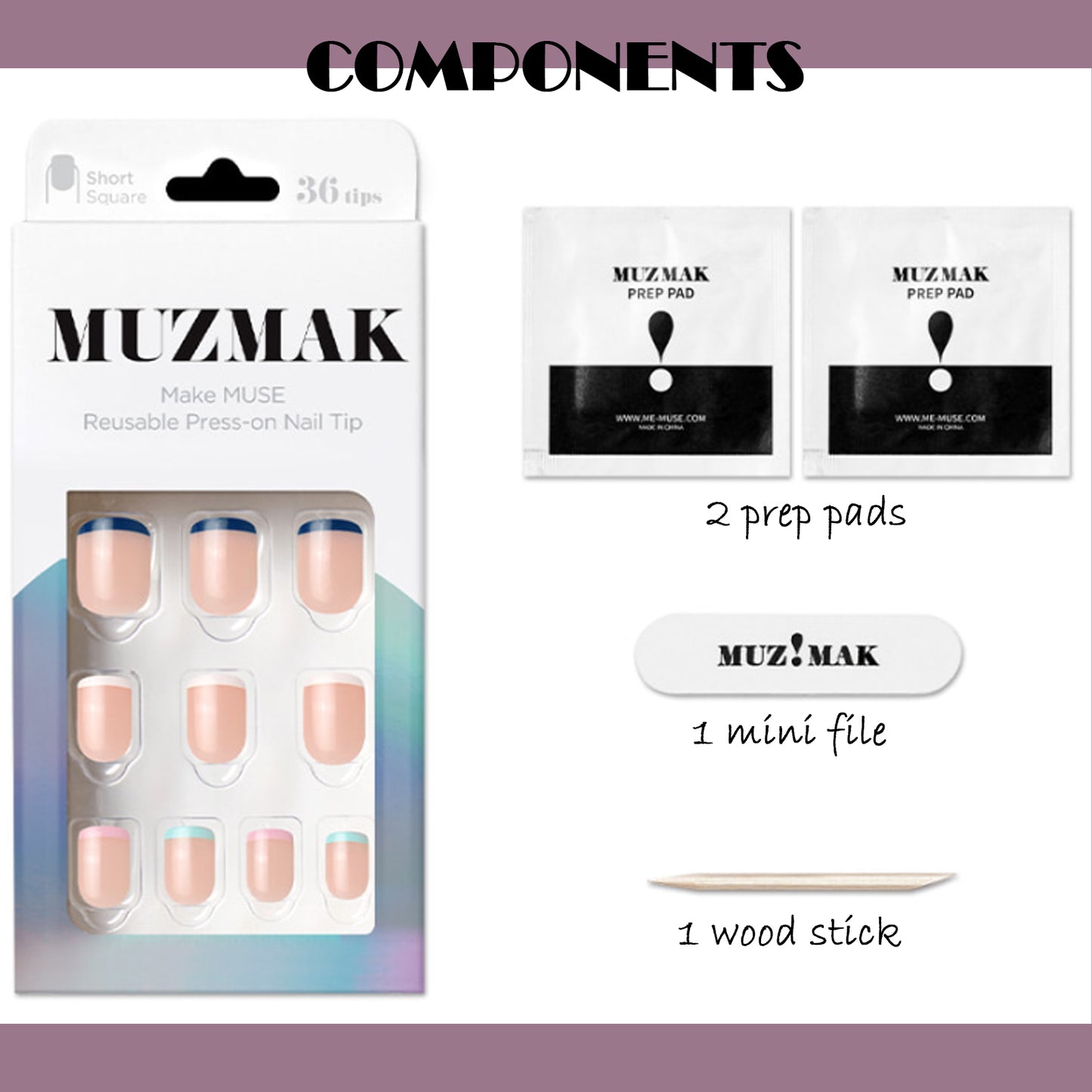 Muzmak (N Neutral French Nail) 36pcs Nail Art Pattern Sticker Set Semicure Nail