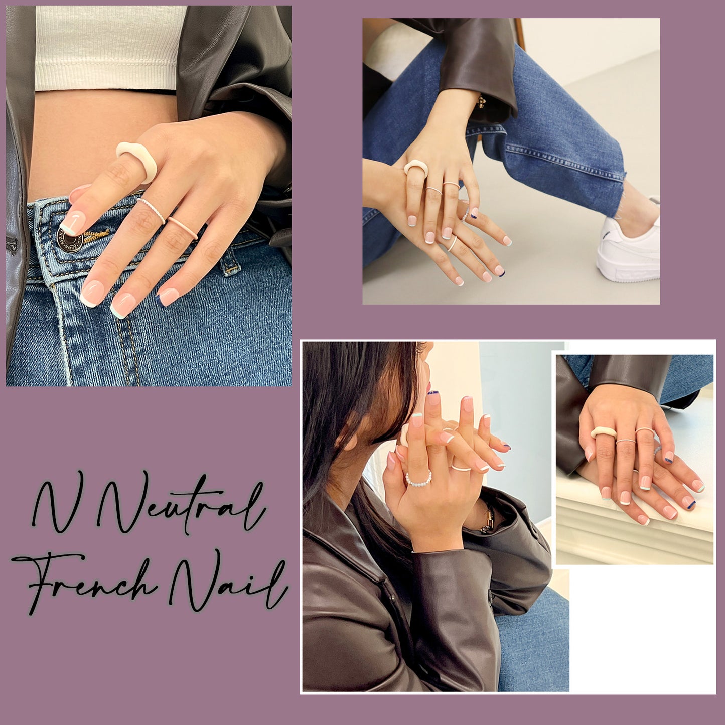 Muzmak (N Neutral French Nail) 36pcs Nail Art Pattern Sticker Set Semicure Nail