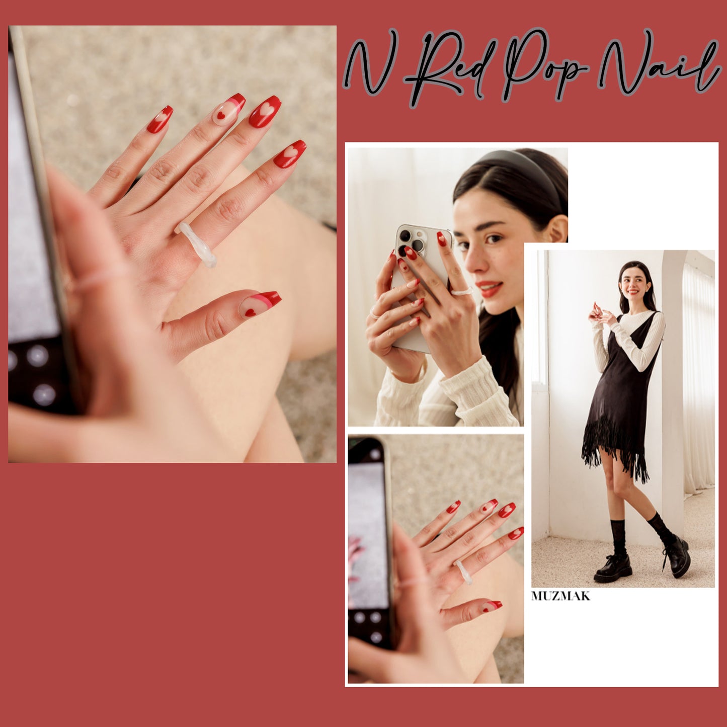 Muzmak (N Red Pop Nail) 36pcs Nail Art Pattern Sticker Set Semicure Nail