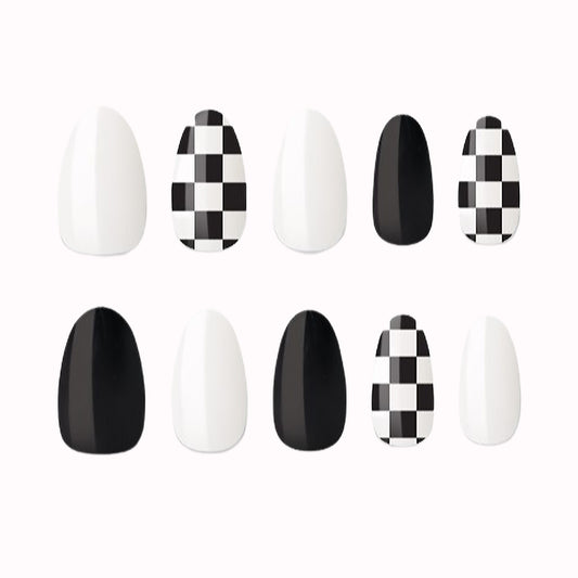 Muzmak (N Chess Black (Almond) Nail) 36pcs Nail Art Pattern Sticker Set Semicure Nail