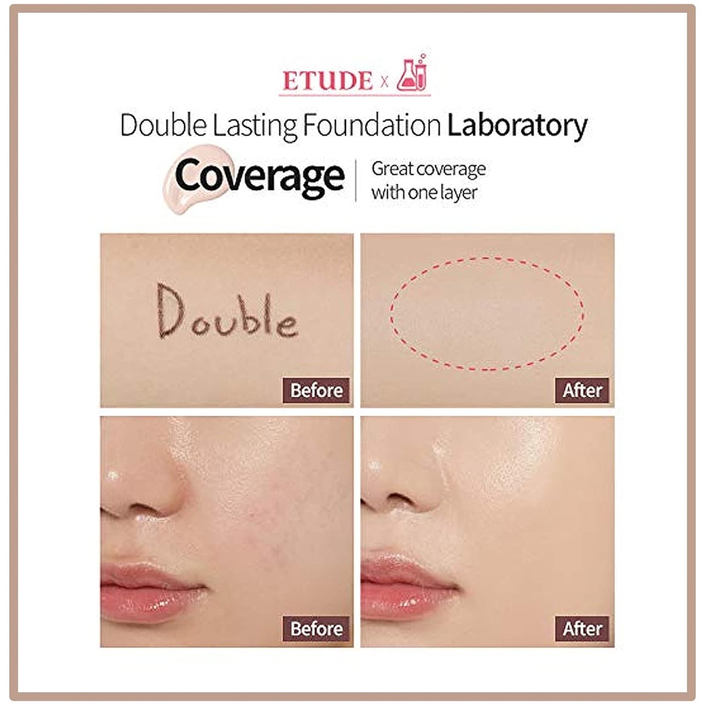 ETUDE HOUSE Double Lasting Foundation, SPF35/ PA++, High Coverage Weightless Foundation, 24-Hours Lasting Double Cover