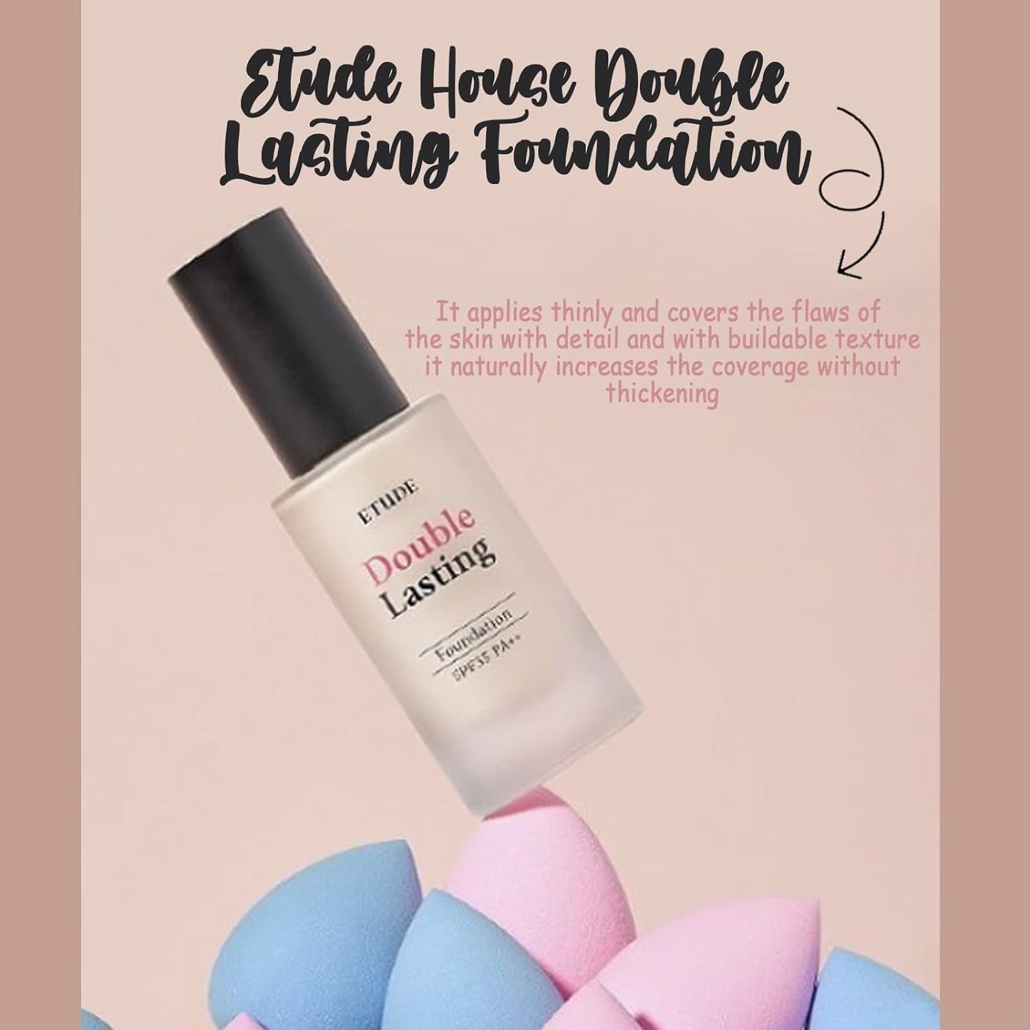 ETUDE HOUSE Double Lasting Foundation, SPF35/ PA++, High Coverage Weightless Foundation, 24-Hours Lasting Double Cover