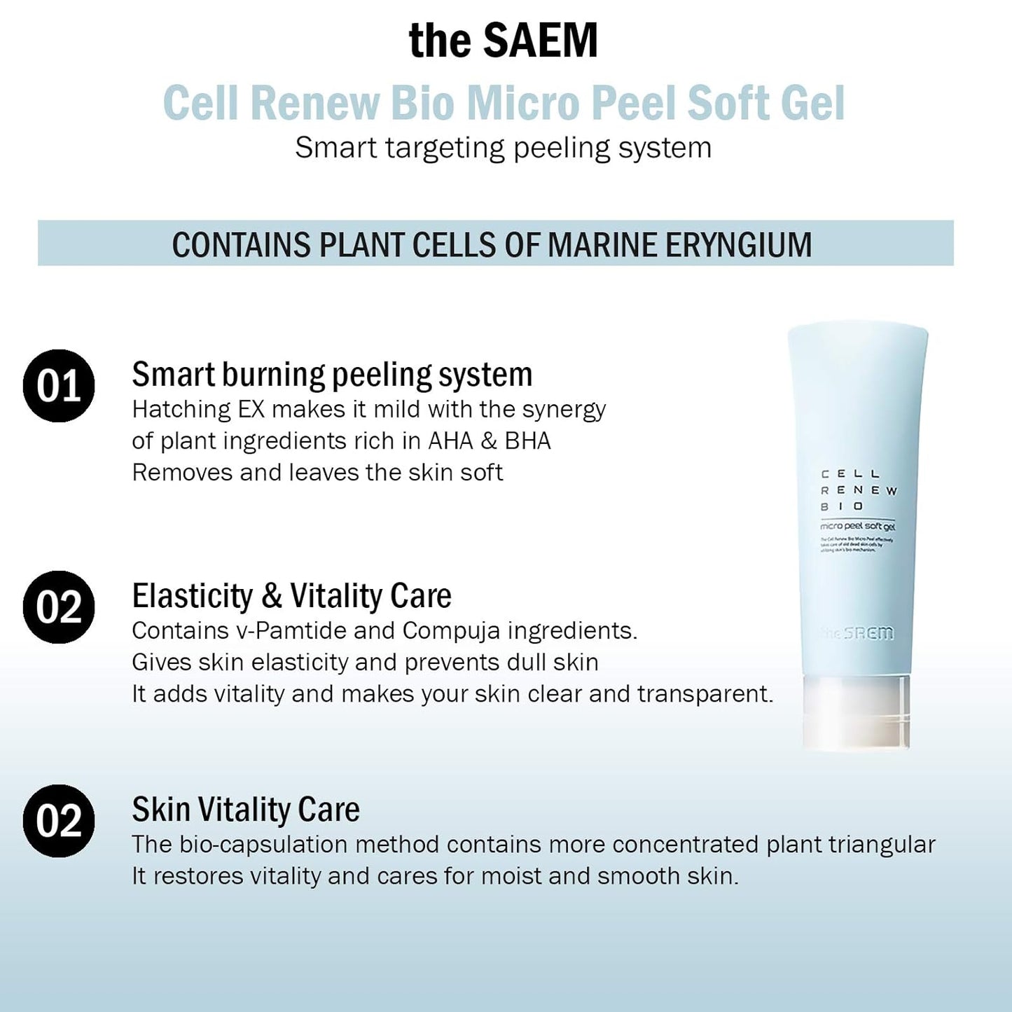 The Saem Cell Renew Bio Micro Peel Soft Gel 160ml- AHA & BHA Mild Peeling Gel, Removes Dead Skin Cells and Impurities from Pores, Skin Firming & Vitality Care,