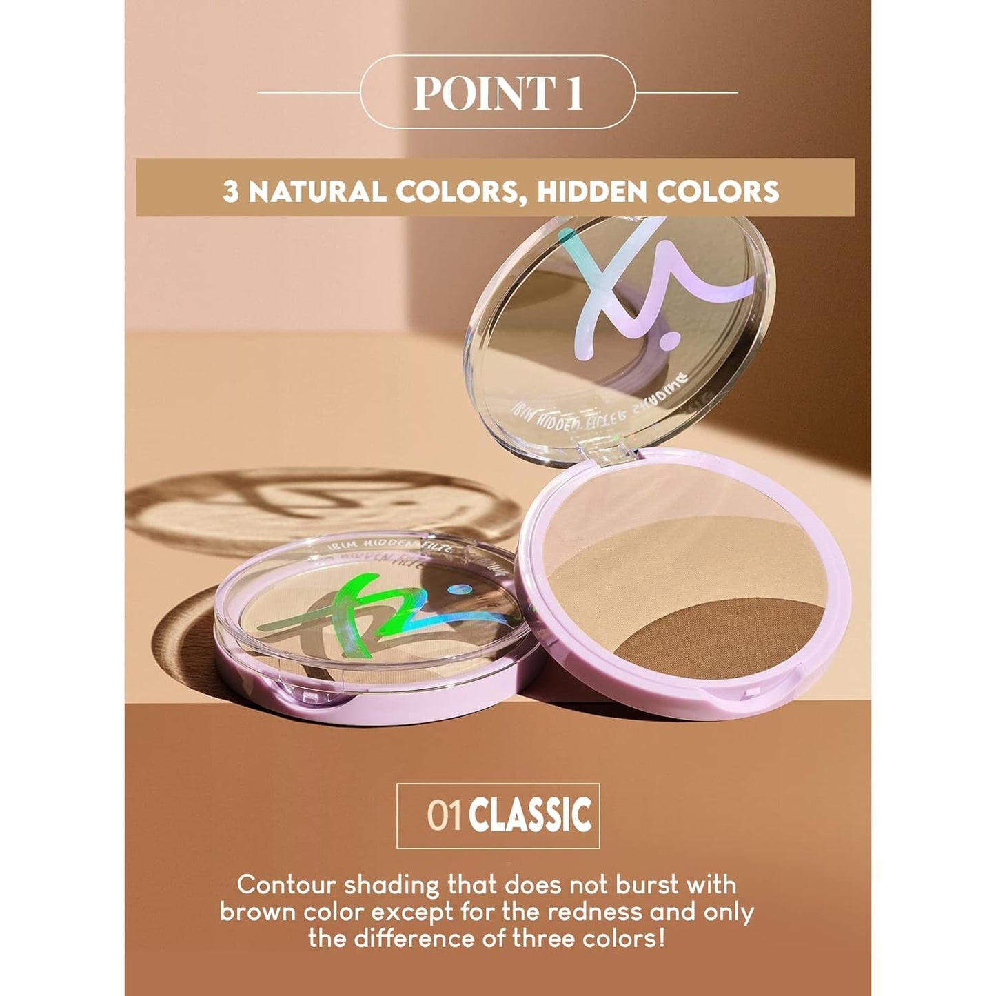 Hidden Filter Shading Face Illuminator Makeup Long Lasting Contour Neutral Beige, Hazel brown, Dark Brown