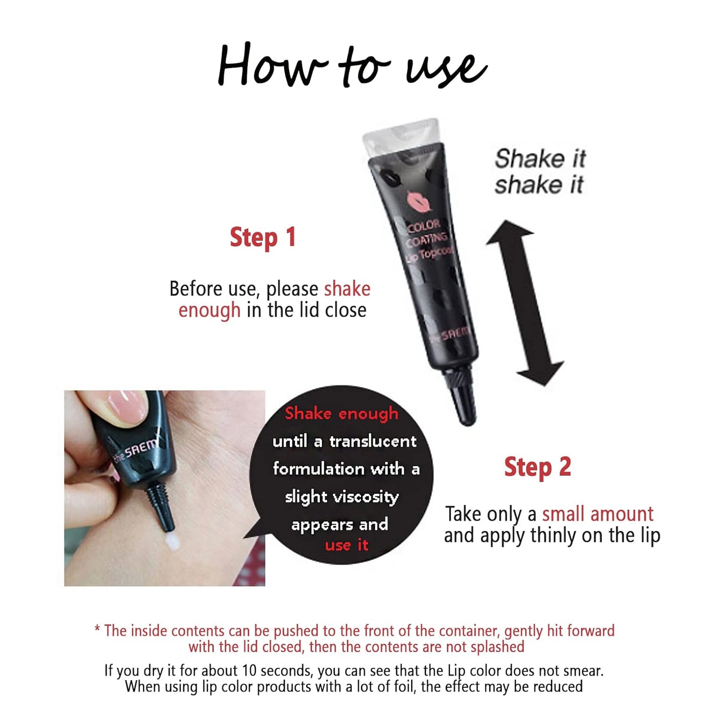 The SAEM Color Coating Lip Topcoat No Smudging Long Lasting Coating Effect 150ml (2 piece)