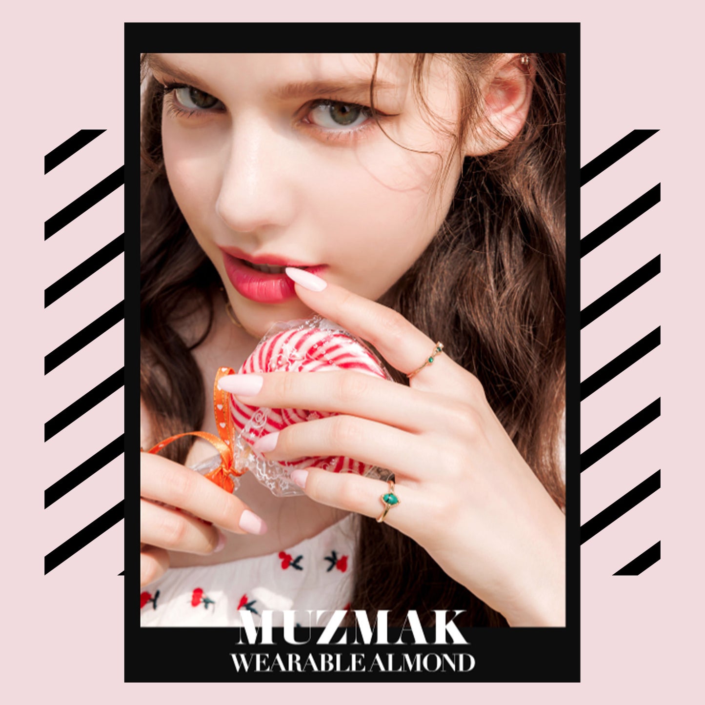Muzmak ((Almond) N Strawberry Latte Nail) 36pcs Nail Art Pattern Sticker Set Semicure Nail