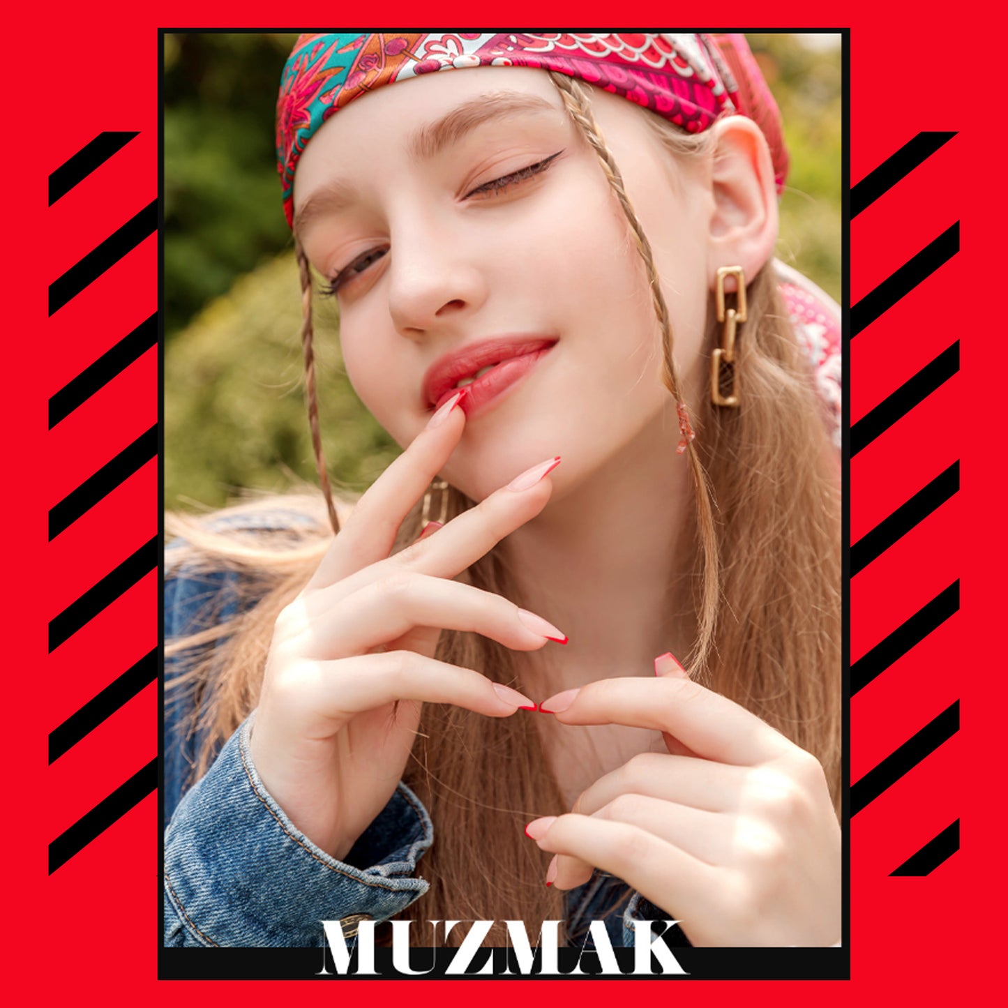 Muzmak (N Red Stiletto (Coffin) Nail) 36pcs Nail Art Pattern Sticker Set Semicure Nail