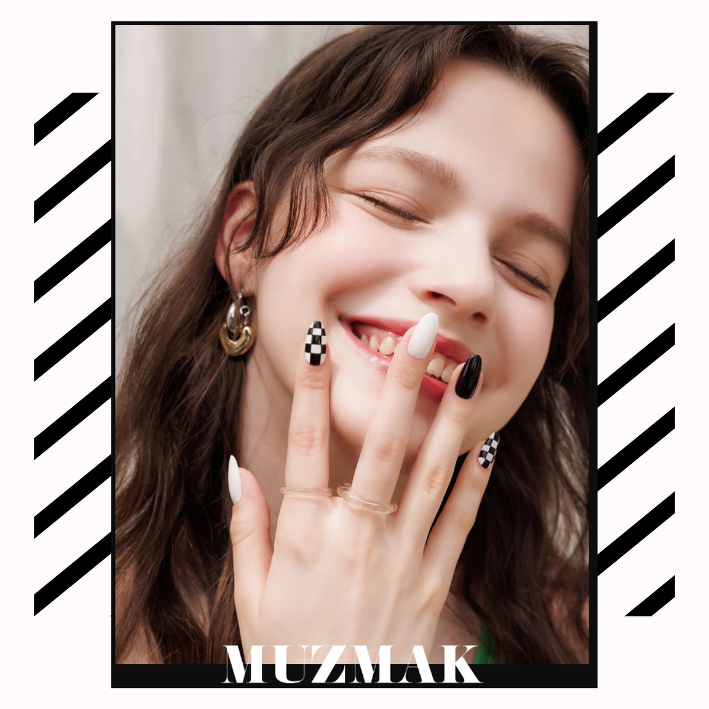 Muzmak (N Chess Black (Almond) Nail) 36pcs Nail Art Pattern Sticker Set Semicure Nail