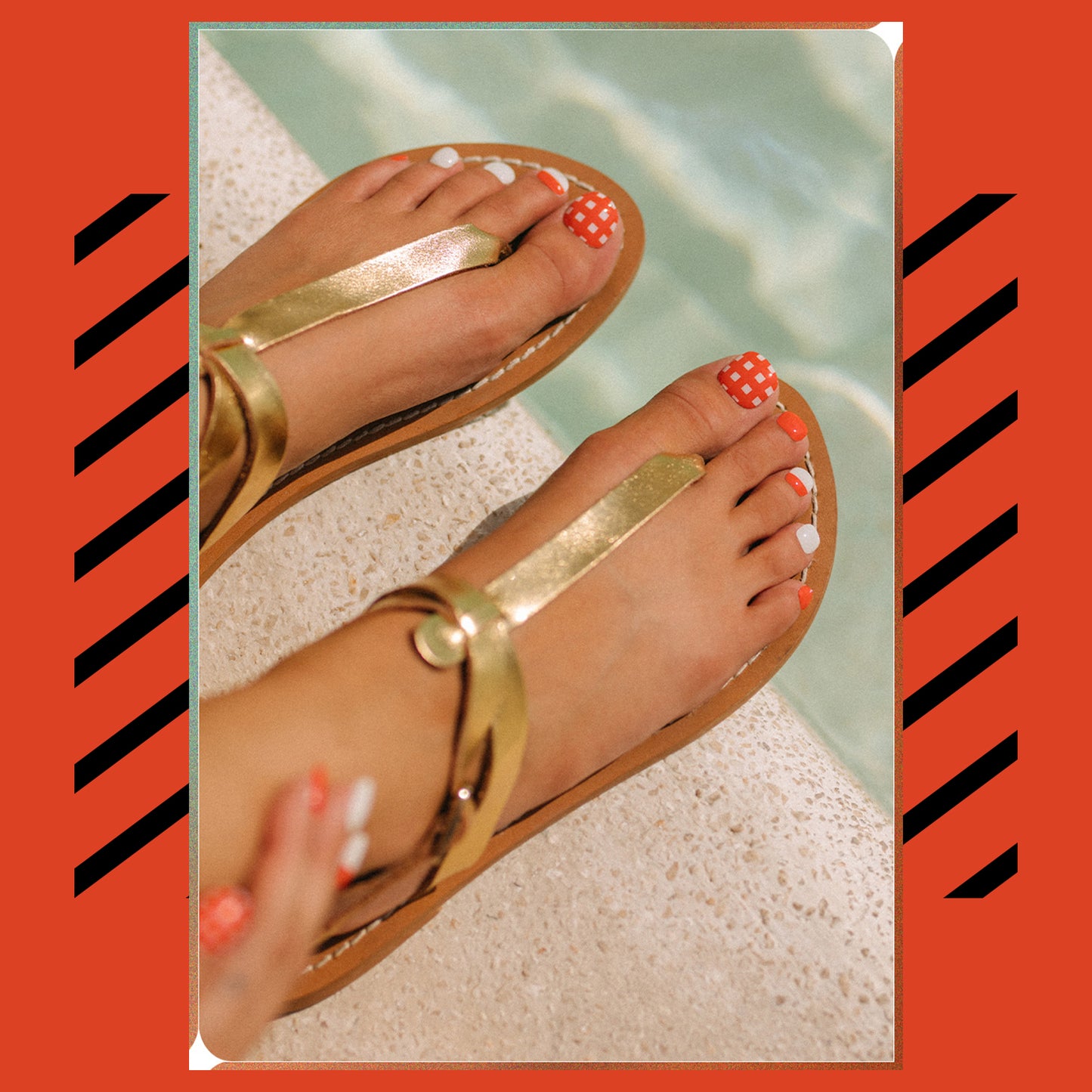 Ohora (P Tangerine Check Pedi) 32pcs 22 Basic 10 Point Nail Art Pattern Sticker Nail Gel Set Pedicure