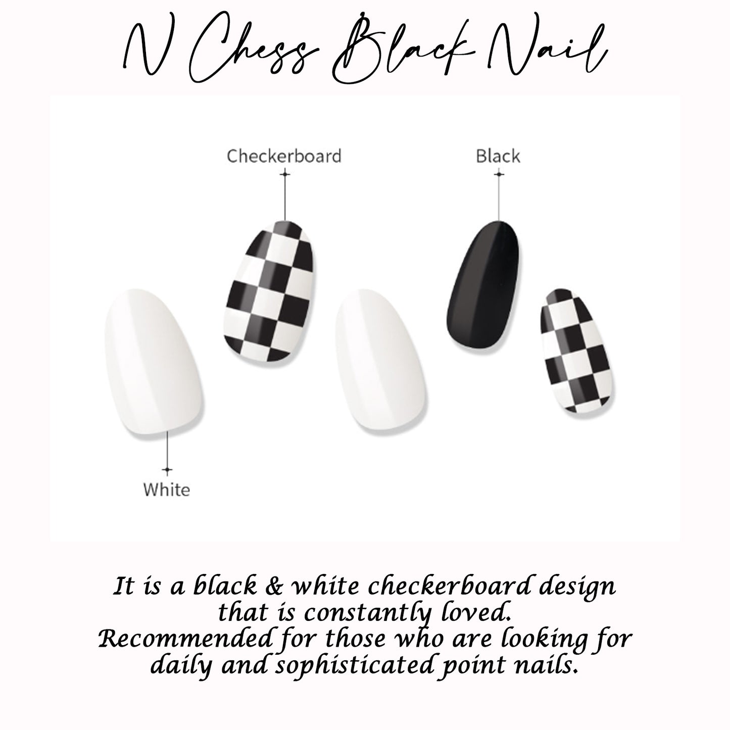 Muzmak (N Chess Black (Almond) Nail) 36pcs Nail Art Pattern Sticker Set Semicure Nail