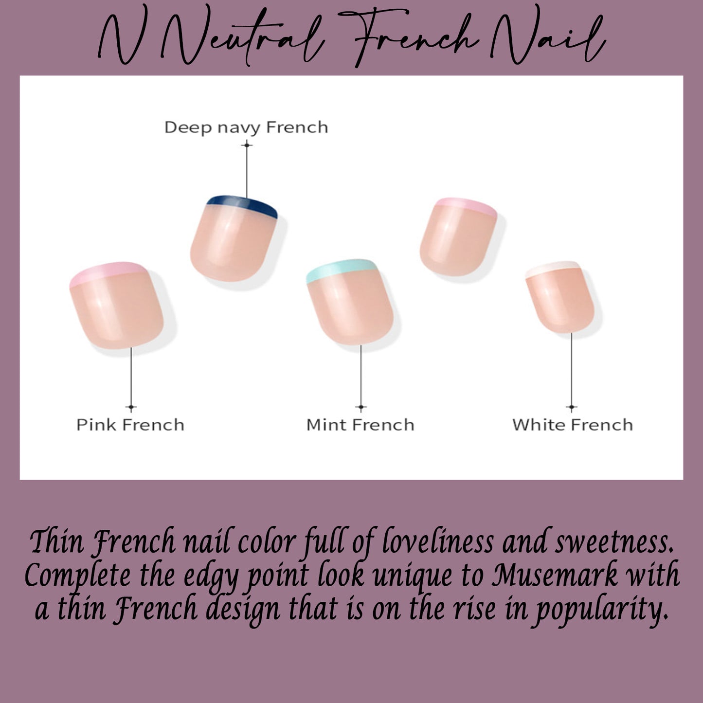 Muzmak (N Neutral French Nail) 36pcs Nail Art Pattern Sticker Set Semicure Nail