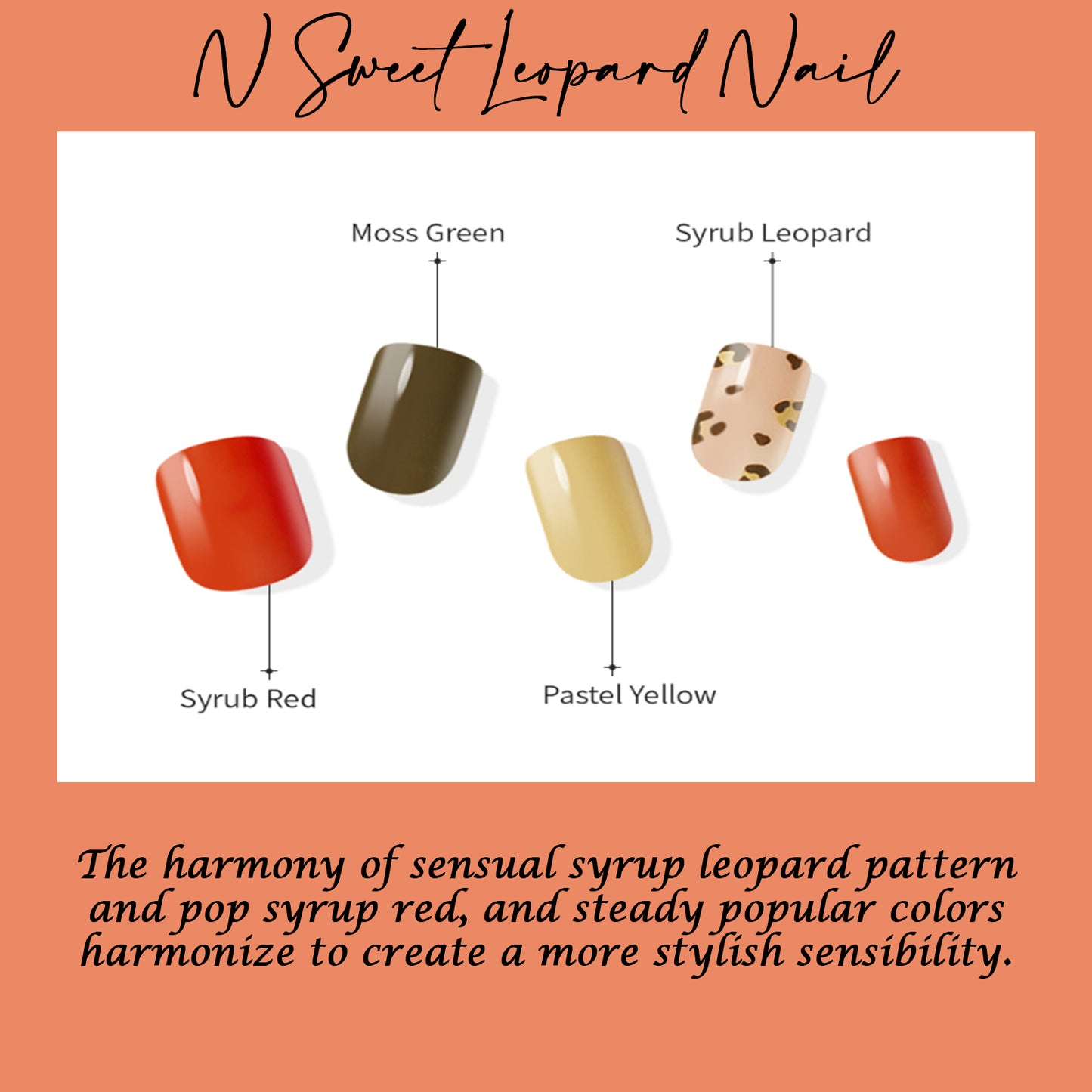 Muzmak (N Sweet Leopard (Regular Square) Nail) 36pcs Nail Art Pattern Sticker Set Semicure Nail