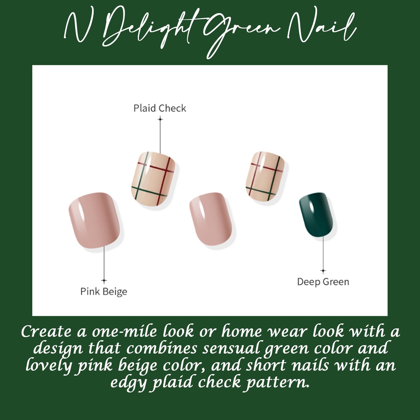 Muzmak (N Delight Green (Short Square)Nail) 36pcs Nail Art Pattern Sticker Set Semicure Nail
