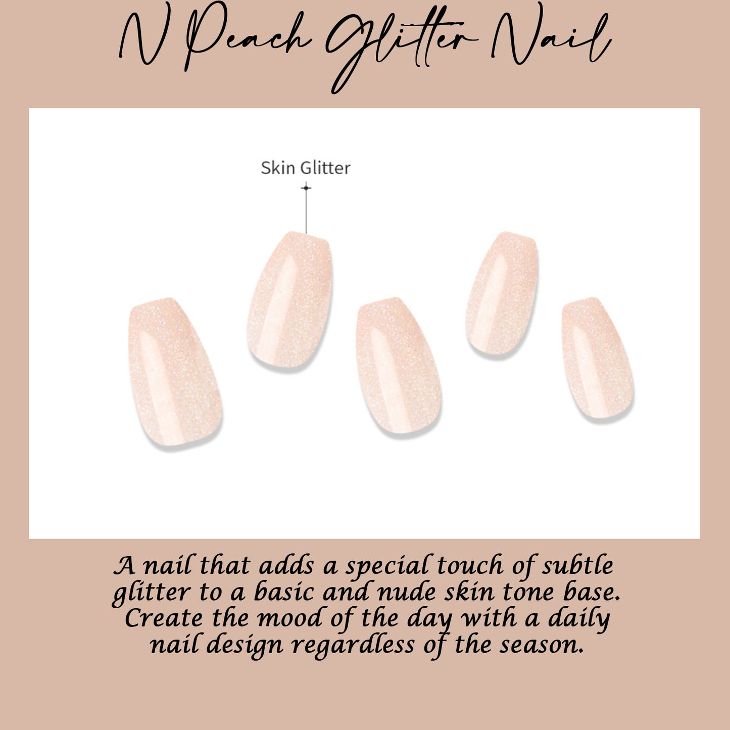 Muzmak ((Coffin) N Peach Glitter Nail) 36pcs Nail Art Pattern Sticker Set Semicure Nail