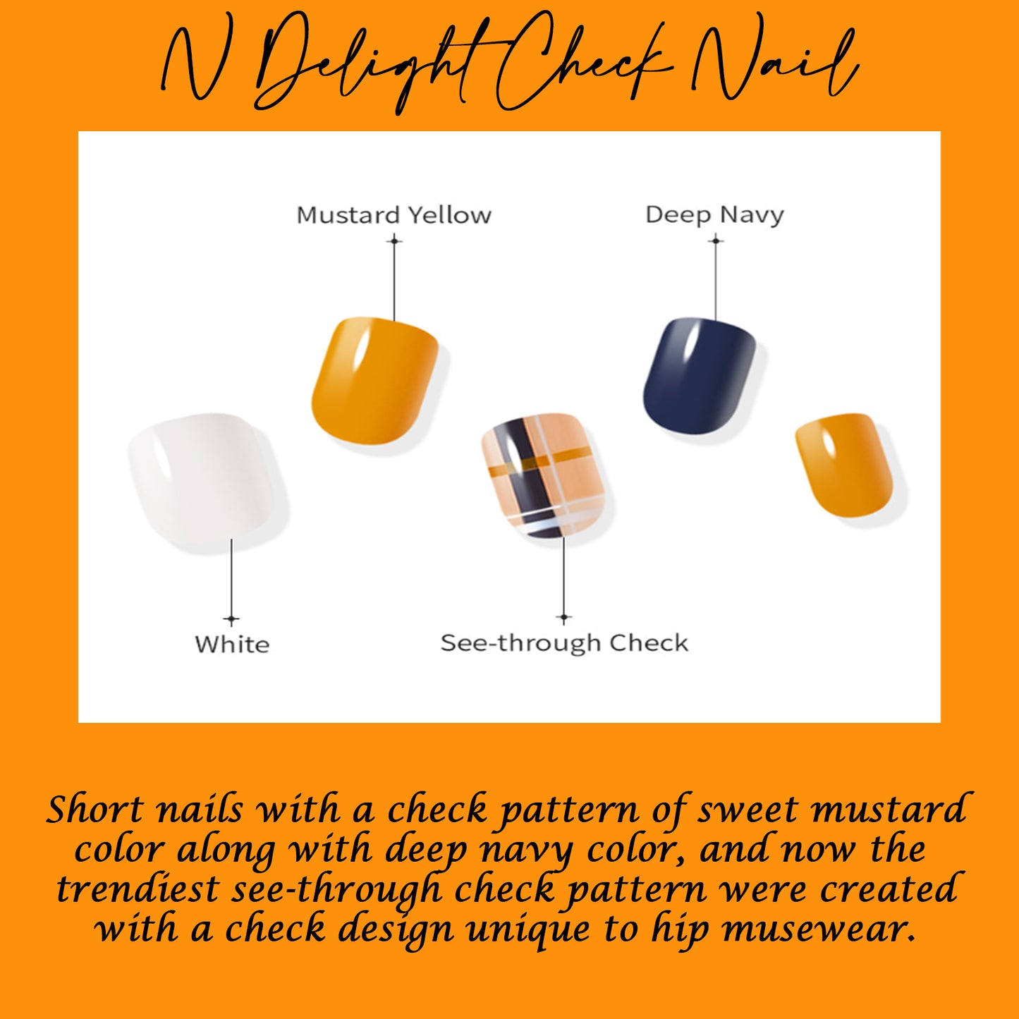Muzmak (N Delight Check (Short Square) Nail) 36pcs Nail Art Pattern Sticker Set Semicure Nail