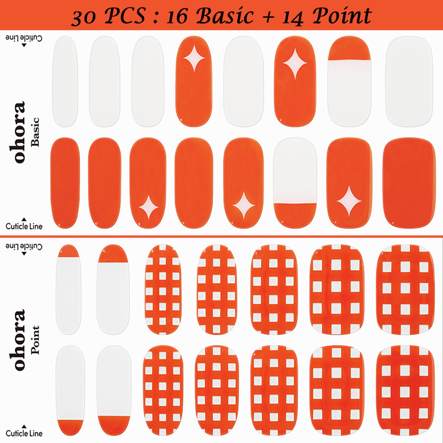 Ohora (N Tangerine  Nail) 30pcs 16 Basic 14 Point Nail Art Pattern Sticker Set Semicure Nail