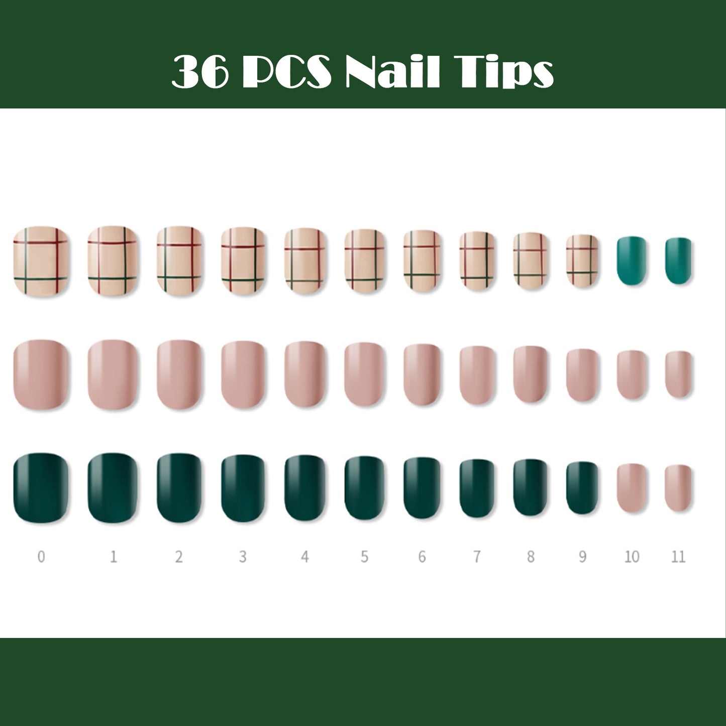 Muzmak (N Delight Green (Short Square)Nail) 36pcs Nail Art Pattern Sticker Set Semicure Nail