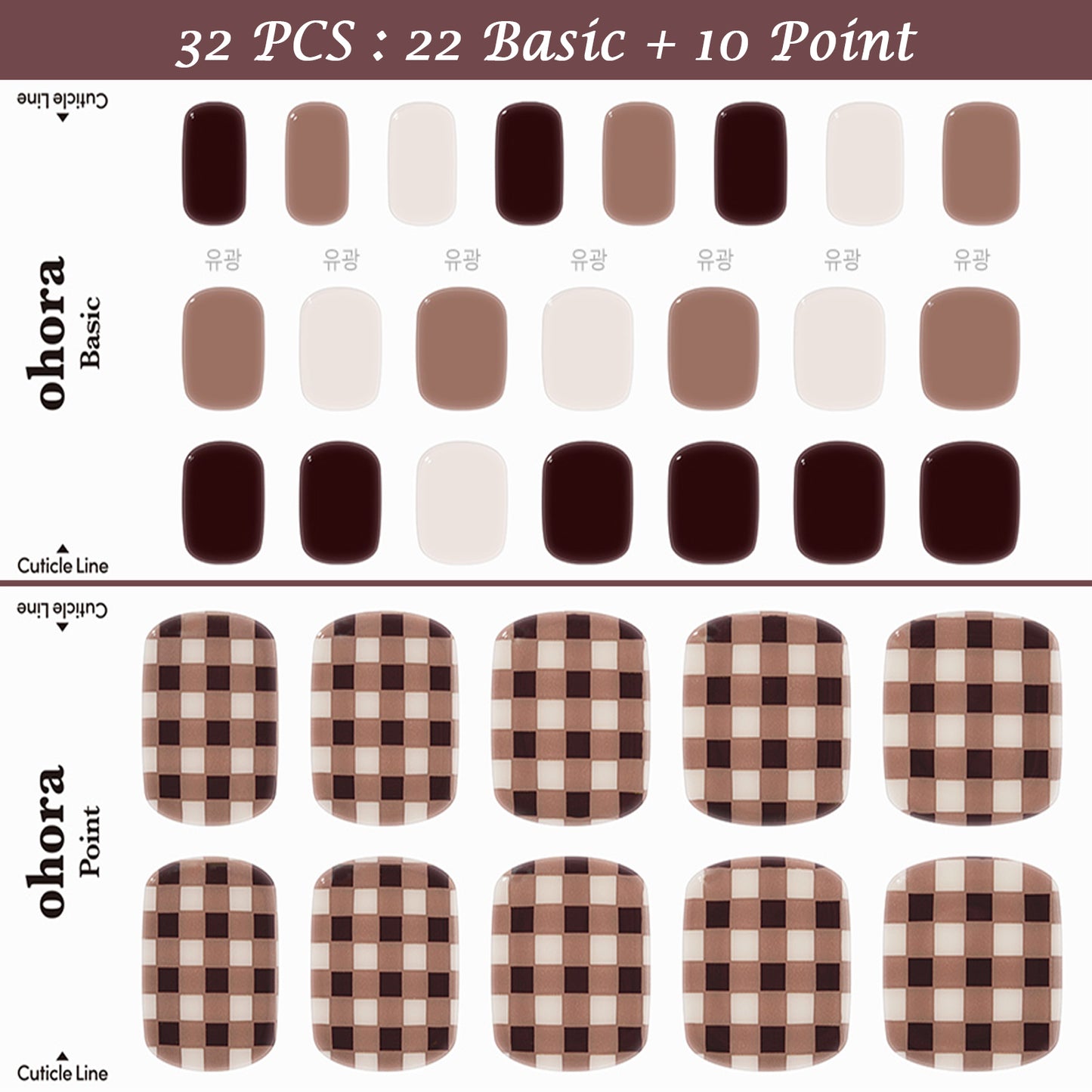 Ohora (P Mocha Pedi) 32pcs 22 Basic 10 Point Nail Art Pattern Sticker Nail Gel Set Pedicure