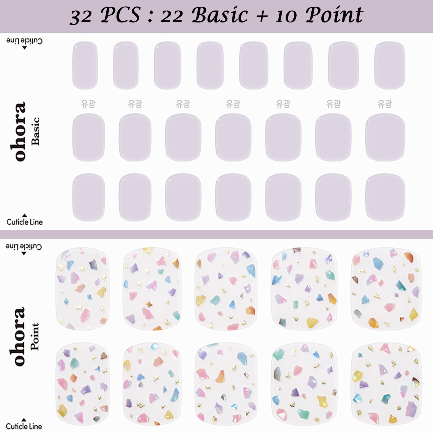 Ohora (P Look At My Thumb Pedi) 32pcs 22 Basic 10 Point Nail Art Pattern Sticker Nail Gel Set Pedicure