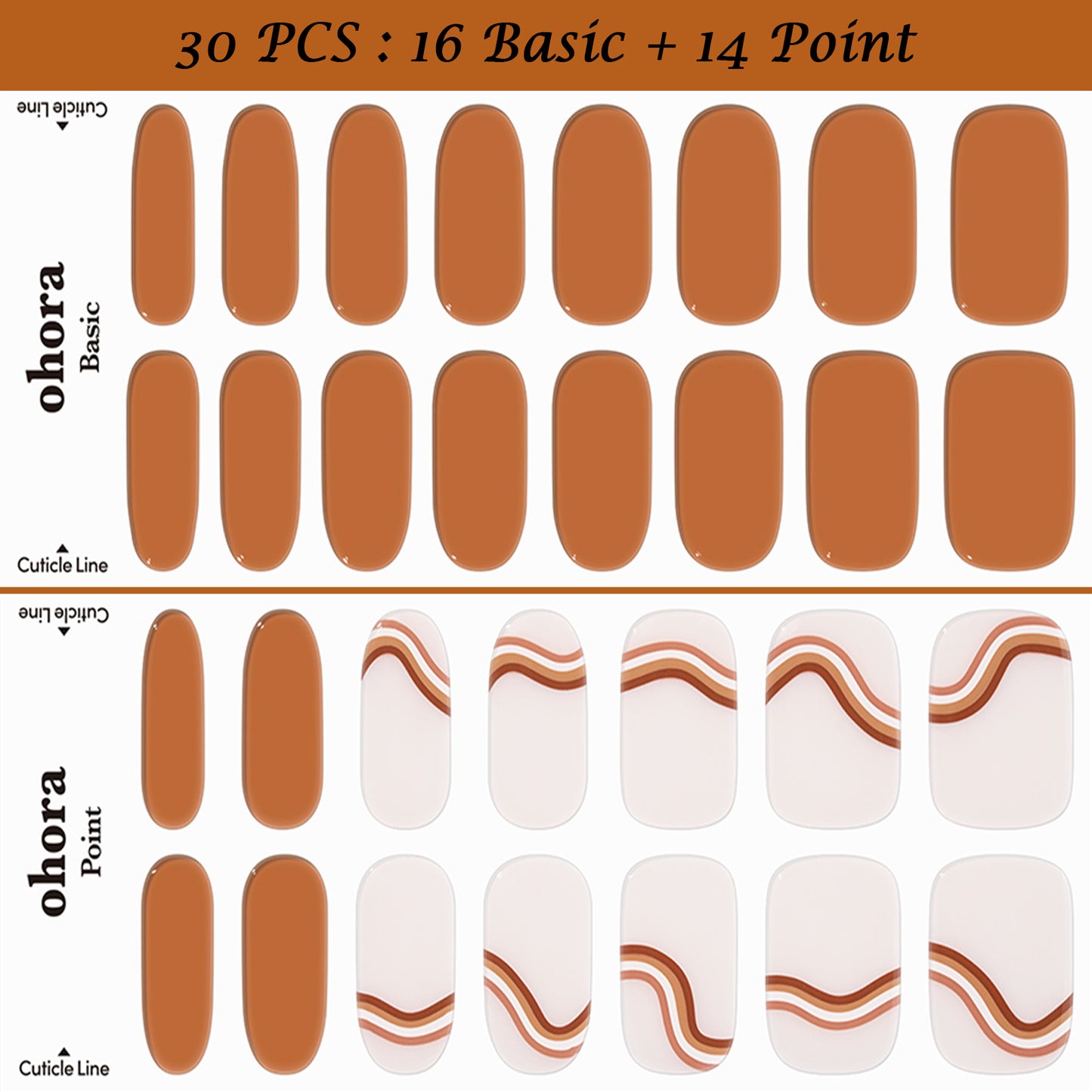 Ohora (N Solar  Nail) 30pcs 16 Basic 14 Point Nail Art Pattern Sticker Set Semicure Nail