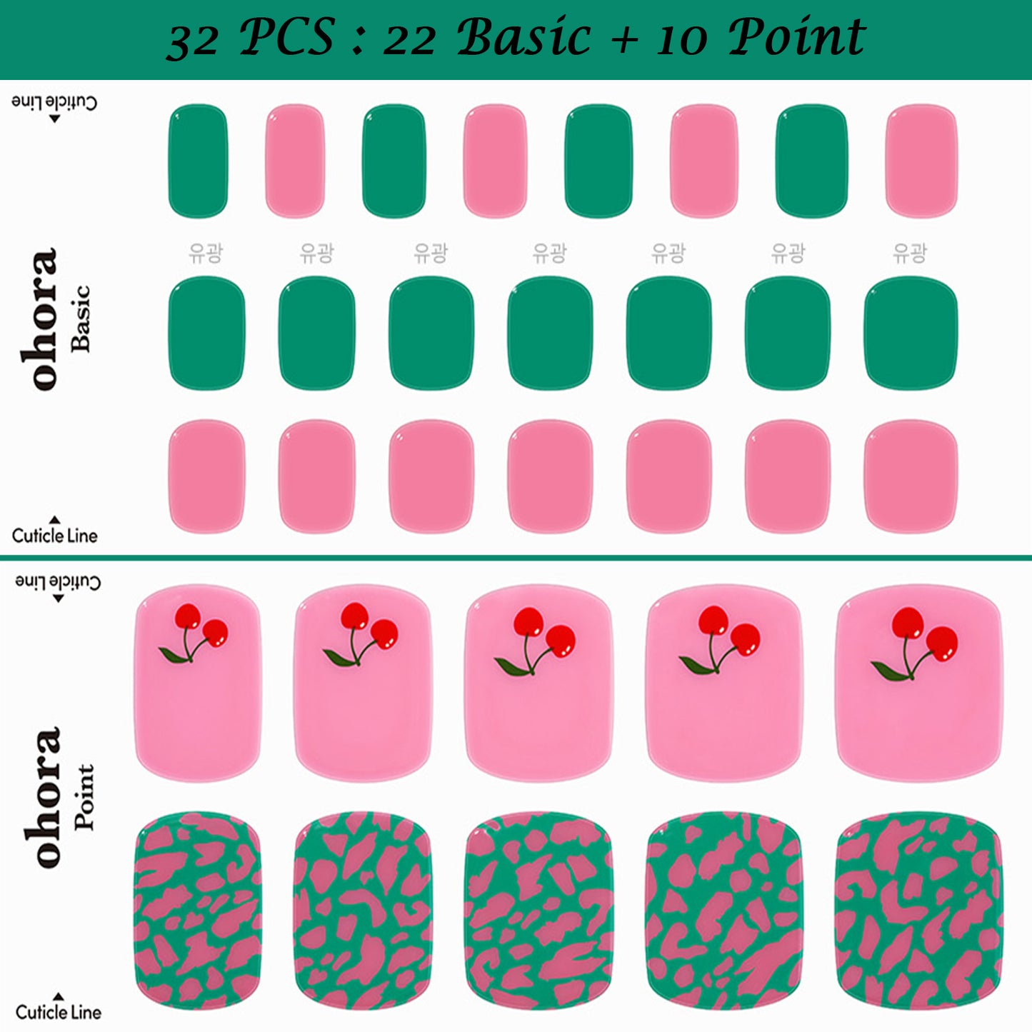 Ohora (P Ping Cherrys Pedi) 32pcs 22 Basic 10 Point Nail Art Pattern Sticker Nail Gel Set Pedicure