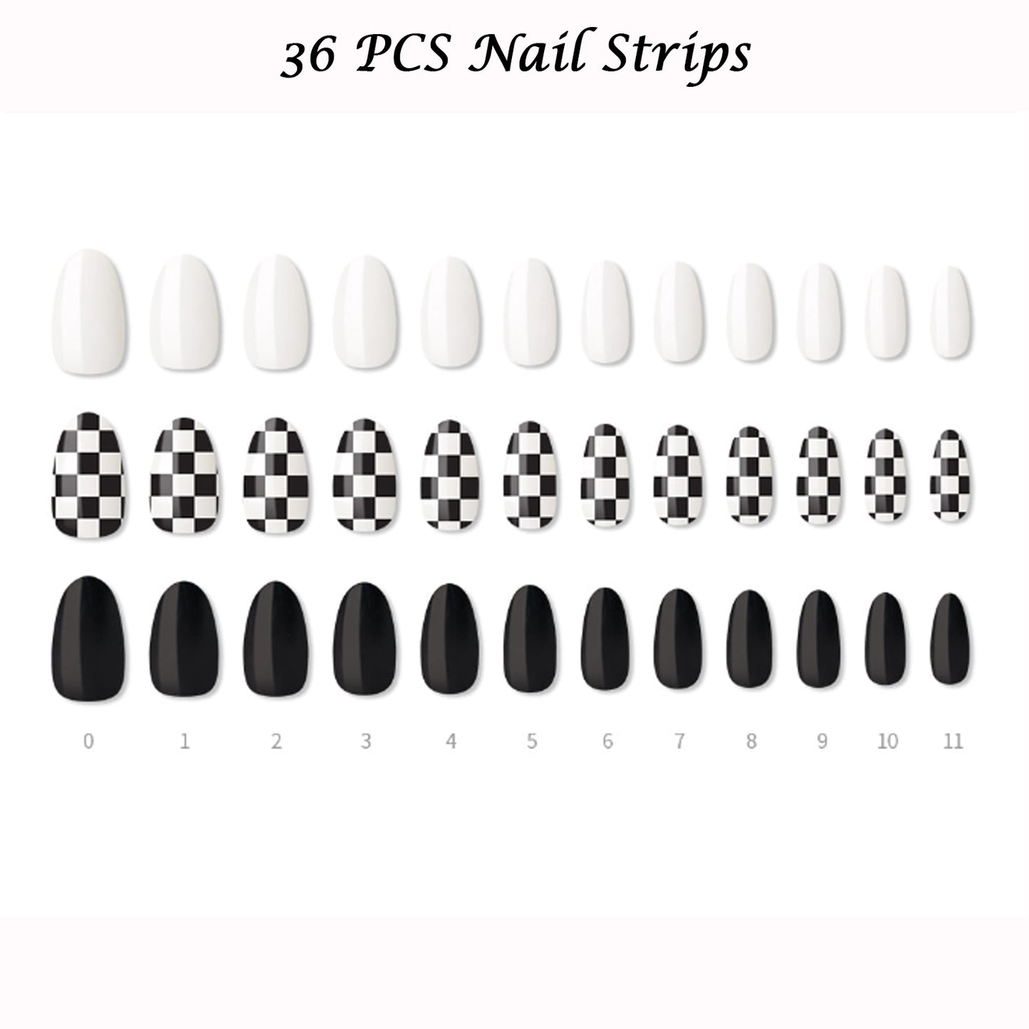 Muzmak (N Chess Black (Almond) Nail) 36pcs Nail Art Pattern Sticker Set Semicure Nail