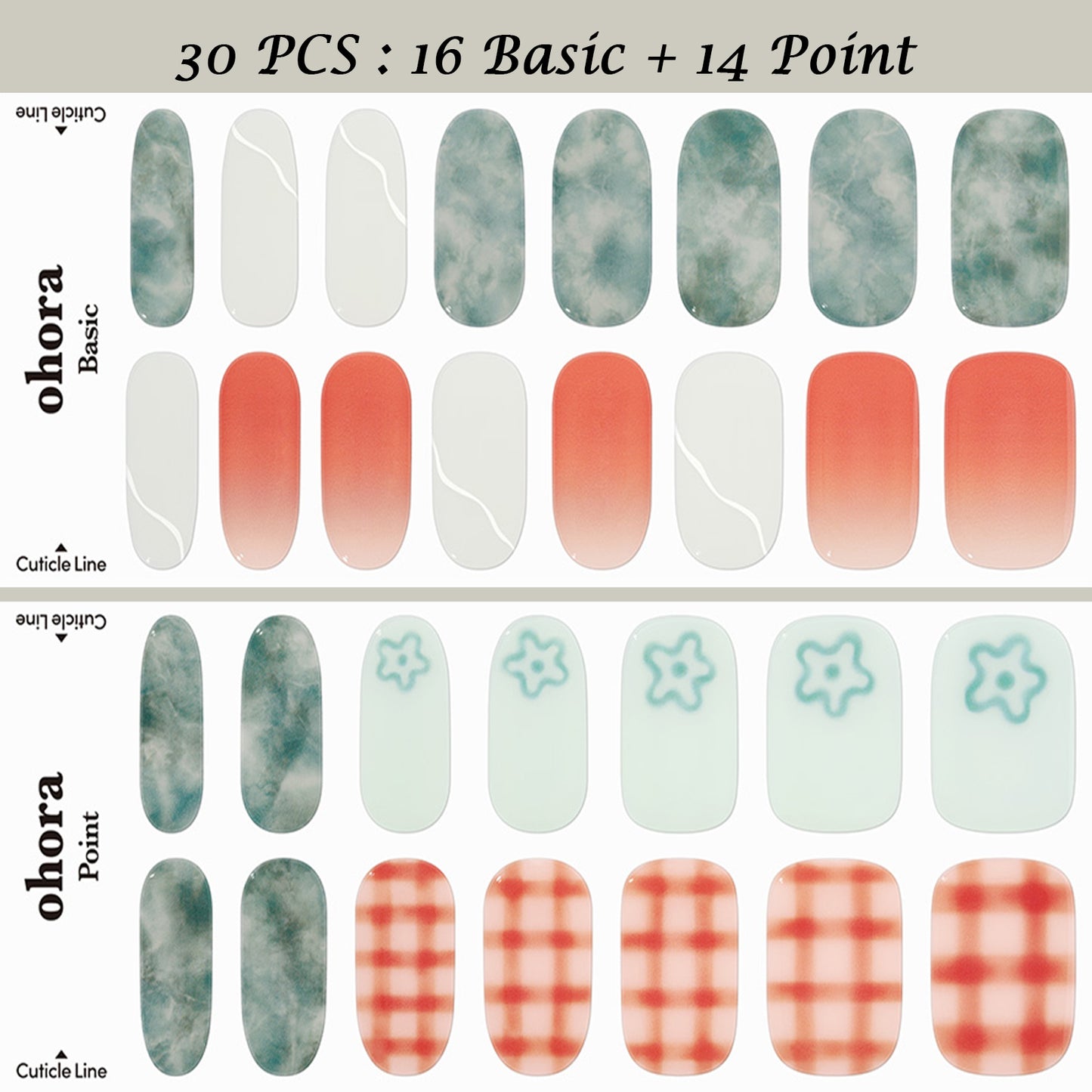 Ohora (N Flop Nail) 30pcs 16 Basic 14 Point Nail Art Pattern