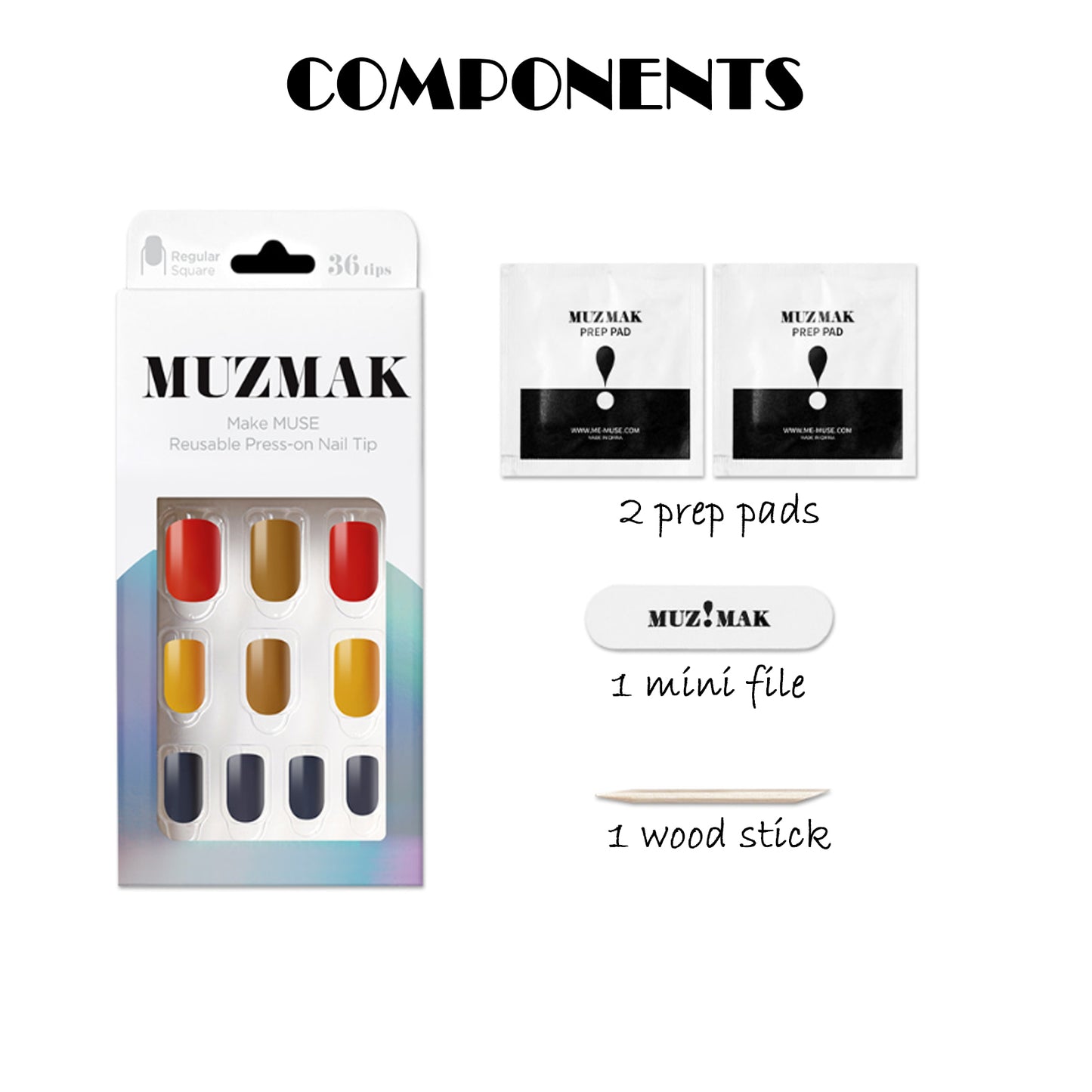 Muzmak (N Jet Palette (Regular Square) Nail) 36pcs Nail Art Pattern Sticker Set Semicure Nail