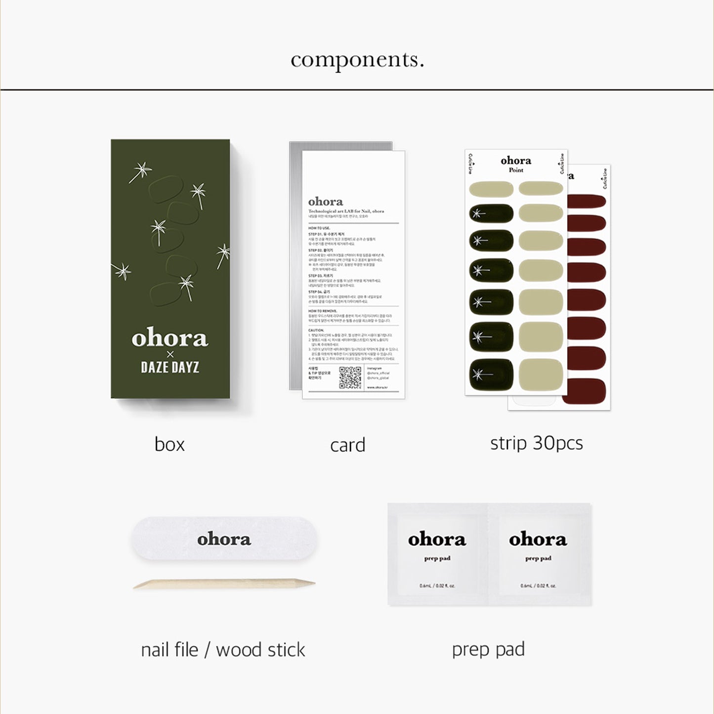 Ohora (N  Olive Palm Nail) 30pcs 16 Basic 14 Point Nail Art Pattern Sticker Set Semicure Nail