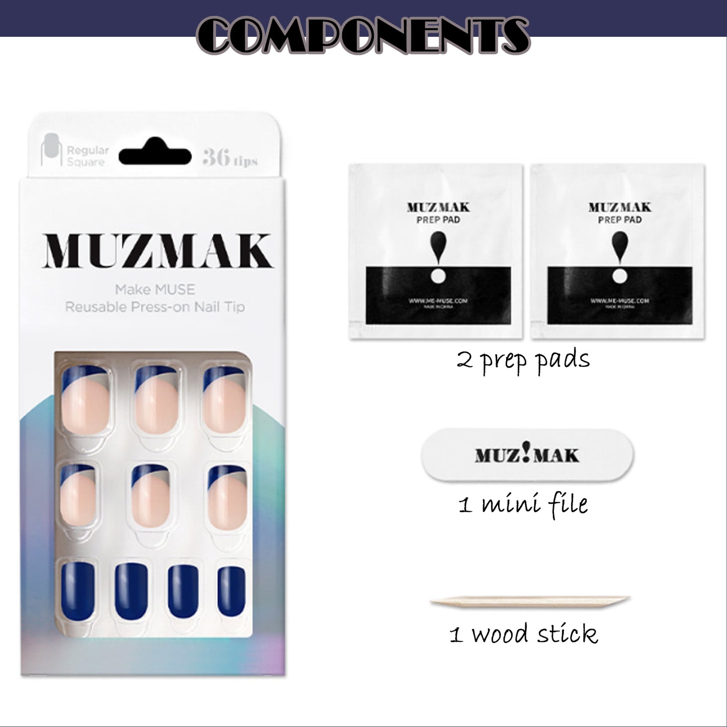 Muzmak (N Edge Line Nail) 36pcs Nail Art Pattern Sticker Set Semicure Nail
