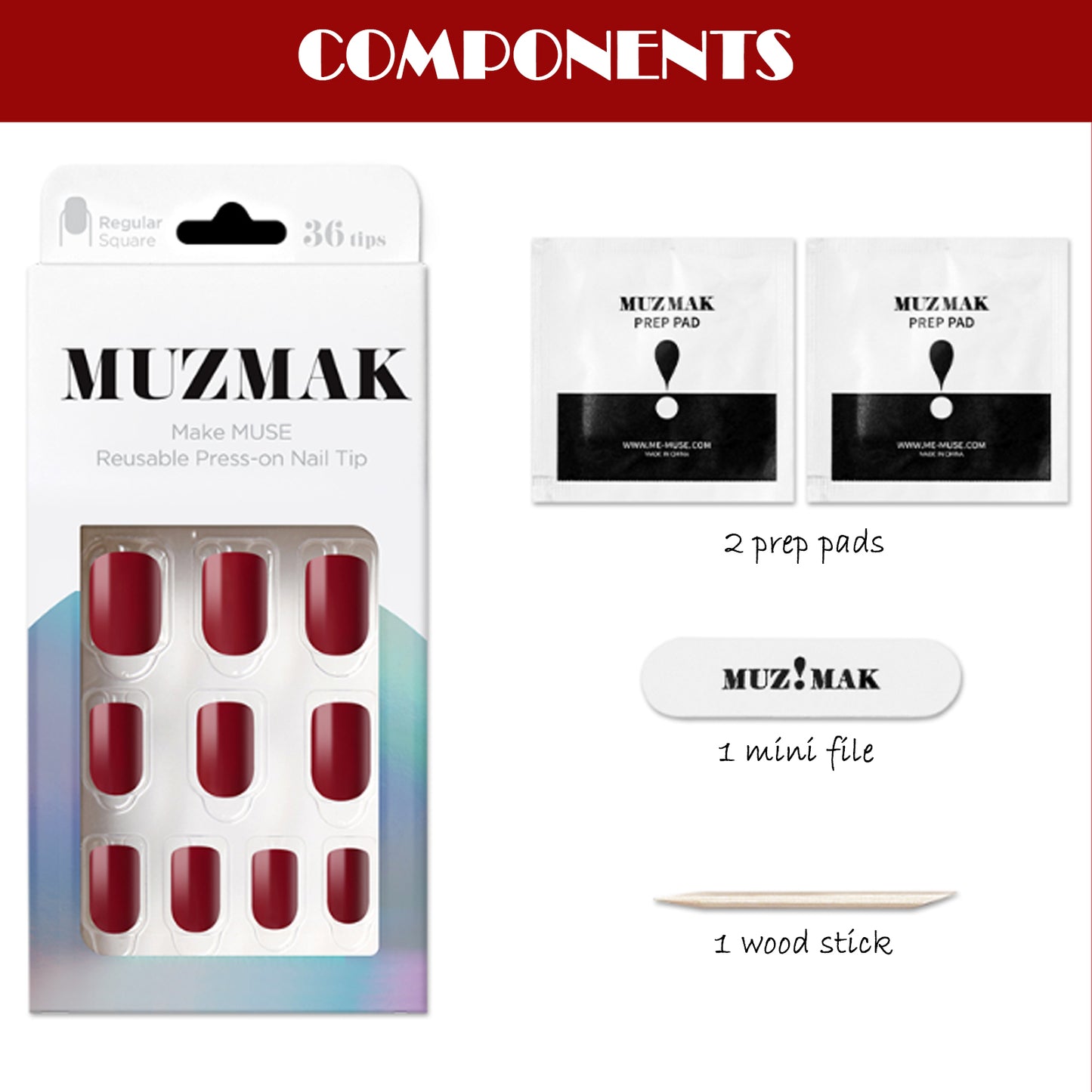 Muzmak (N Best Red Nail (Regular Square)) 36pcs Nail Art Pattern Sticker Set Semicure Nail