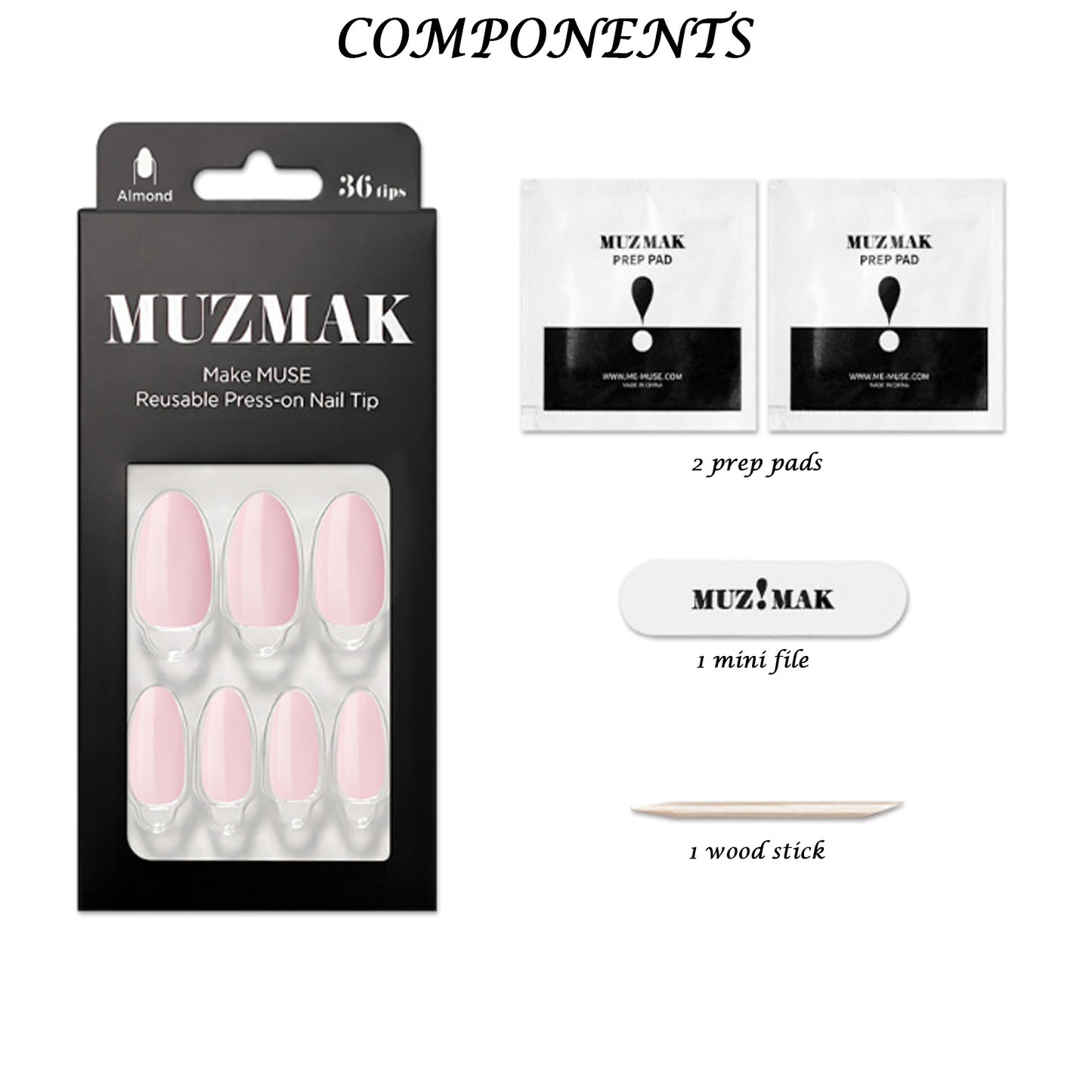 Muzmak ((Almond) N Strawberry Latte Nail) 36pcs Nail Art Pattern Sticker Set Semicure Nail