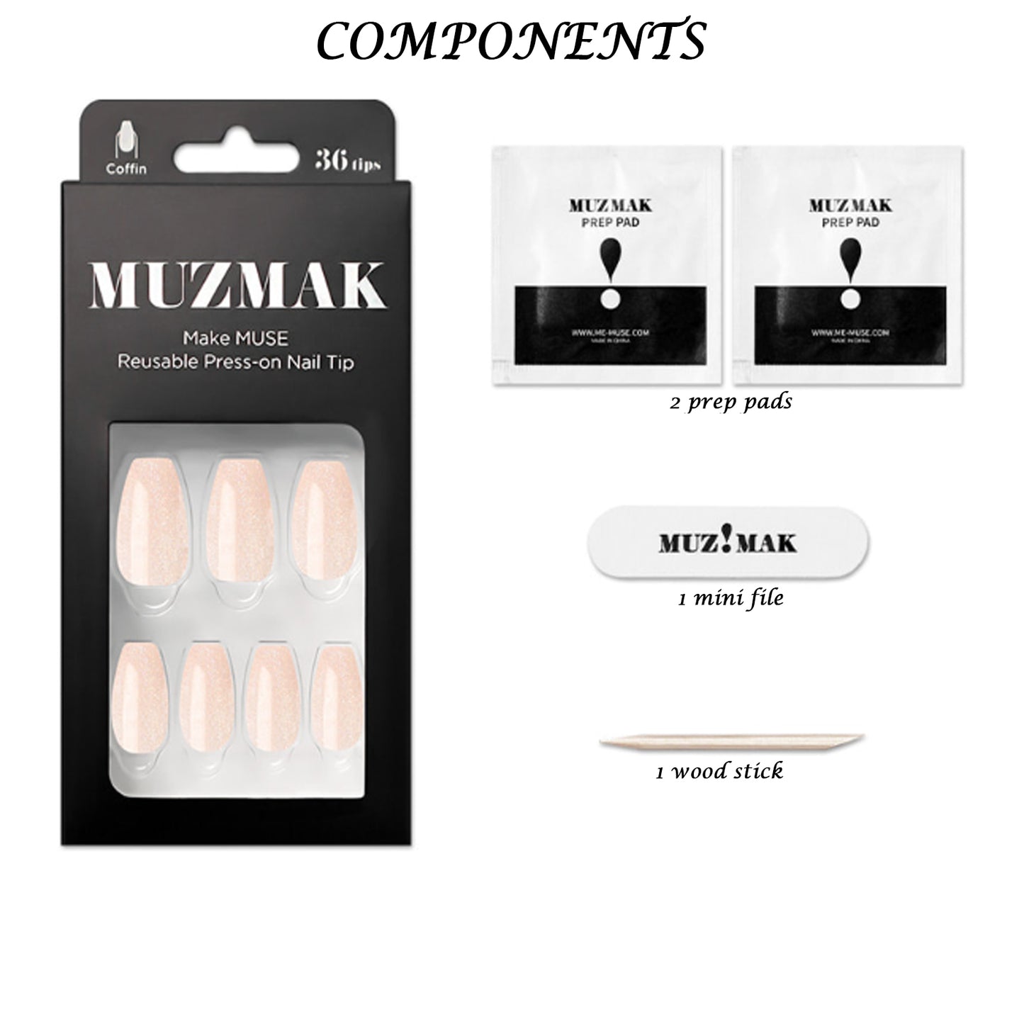 Muzmak ((Coffin) N Peach Glitter Nail) 36pcs Nail Art Pattern Sticker Set Semicure Nail