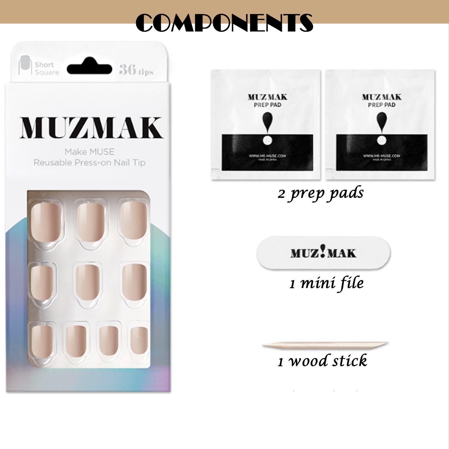 Muzmak (N Cream Beige Nail) 36pcs Nail Art Pattern Sticker Set Semicure Nail