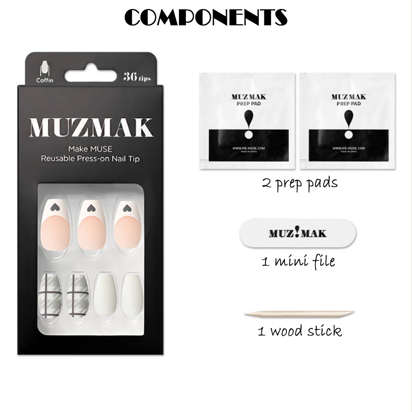 Muzmak ((Coffin) N Kitsch Funky Check Nail) 36pcs Nail Art Pattern Sticker Set Semicure Nail