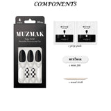 Muzmak (N Chess Black (Almond) Nail) 36pcs Nail Art Pattern Sticker Set Semicure Nail