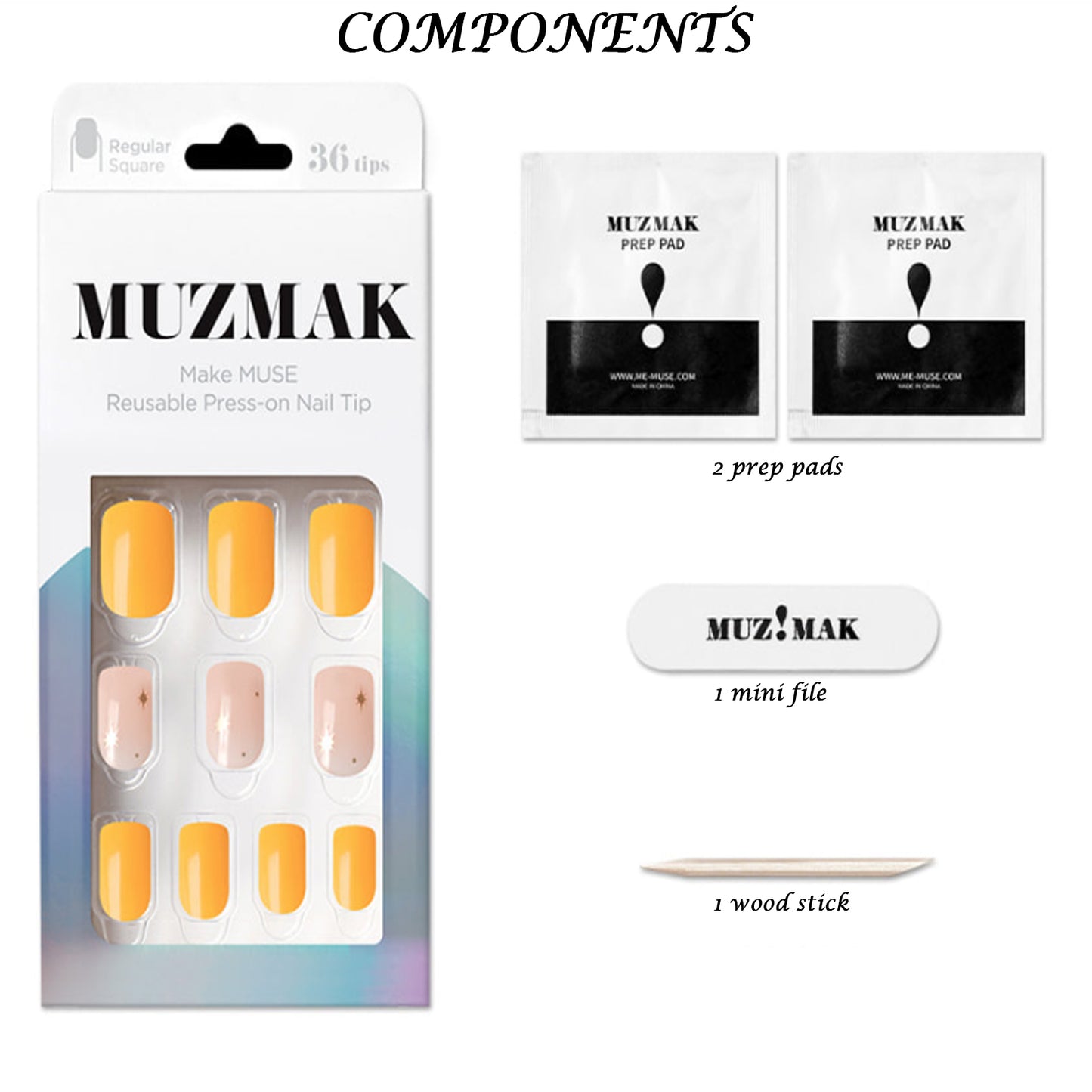 Muzmak ((Regular Square) N Starlight Nail) 36pcs Nail Art Pattern Sticker Set Semicure Nail