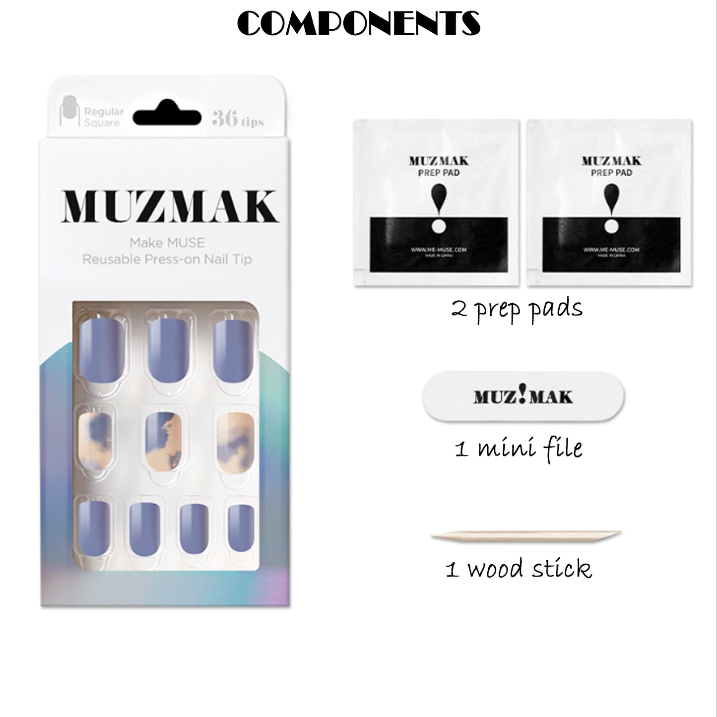Muzmak (N Pale Marble (Regular Square) Nail) 36pcs Nail Art Pattern Sticker Set Semicure Nail