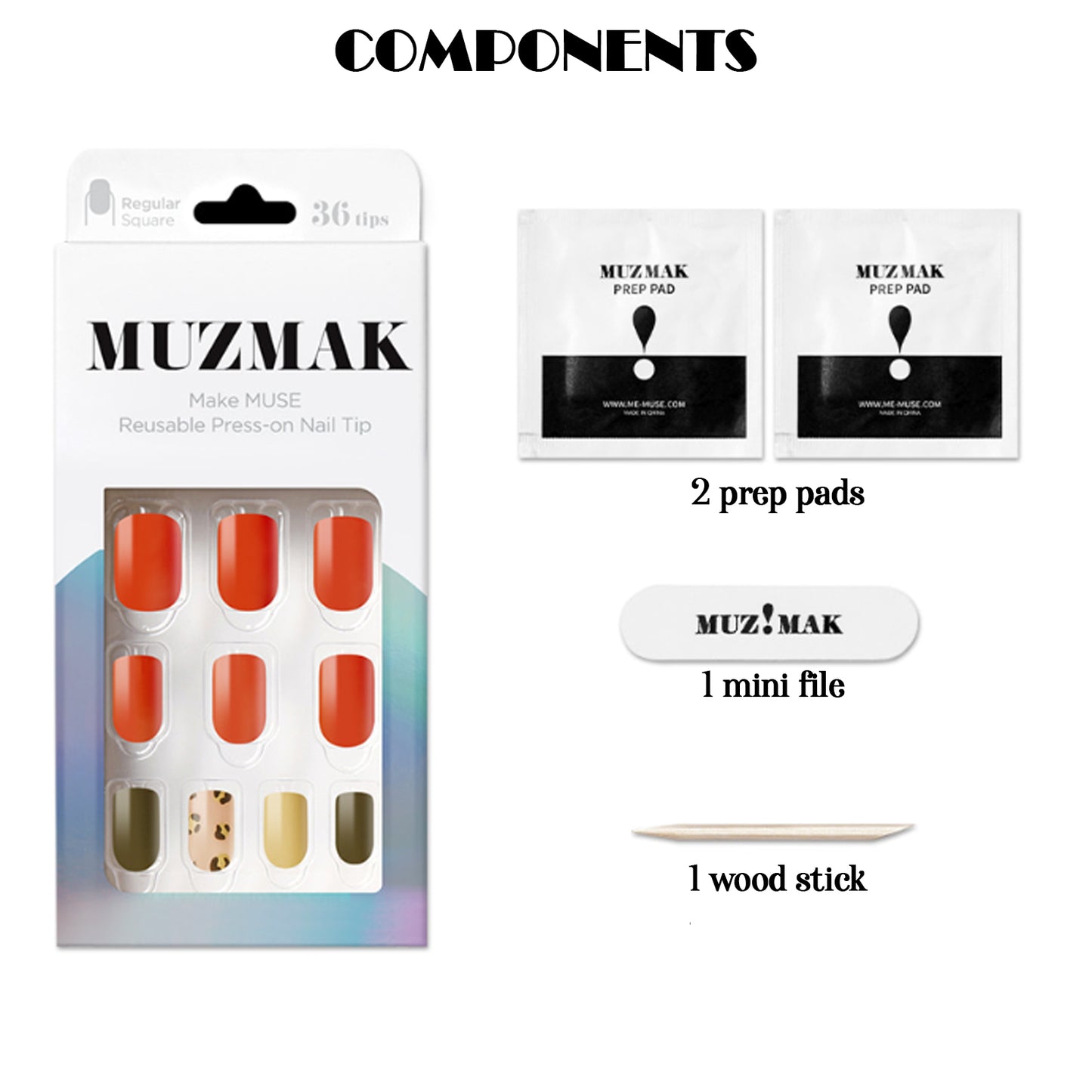 Muzmak (N Sweet Leopard (Regular Square) Nail) 36pcs Nail Art Pattern Sticker Set Semicure Nail