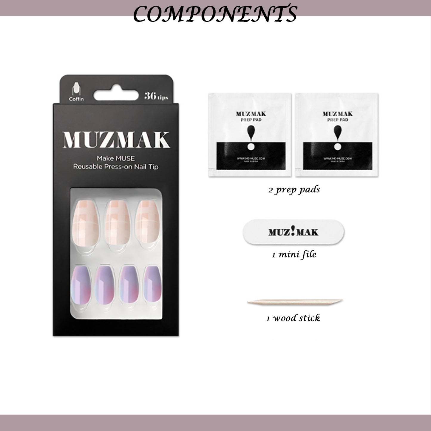 Muzmak (N Summer Check (Coffin) Nail) 36pcs Nail Art Pattern Sticker Set Semicure Nail