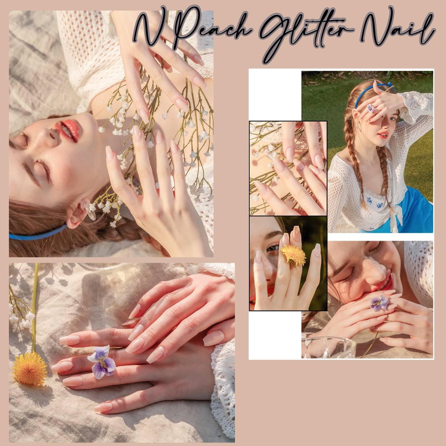 Muzmak ((Coffin) N Peach Glitter Nail) 36pcs Nail Art Pattern Sticker Set Semicure Nail