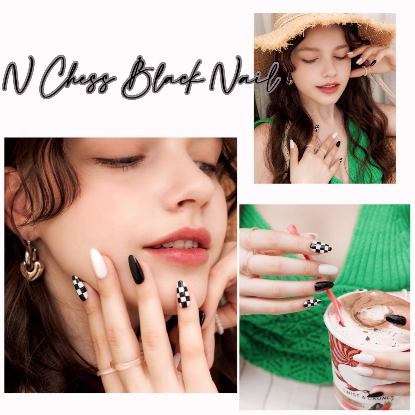 Muzmak (N Chess Black (Almond) Nail) 36pcs Nail Art Pattern Sticker Set Semicure Nail