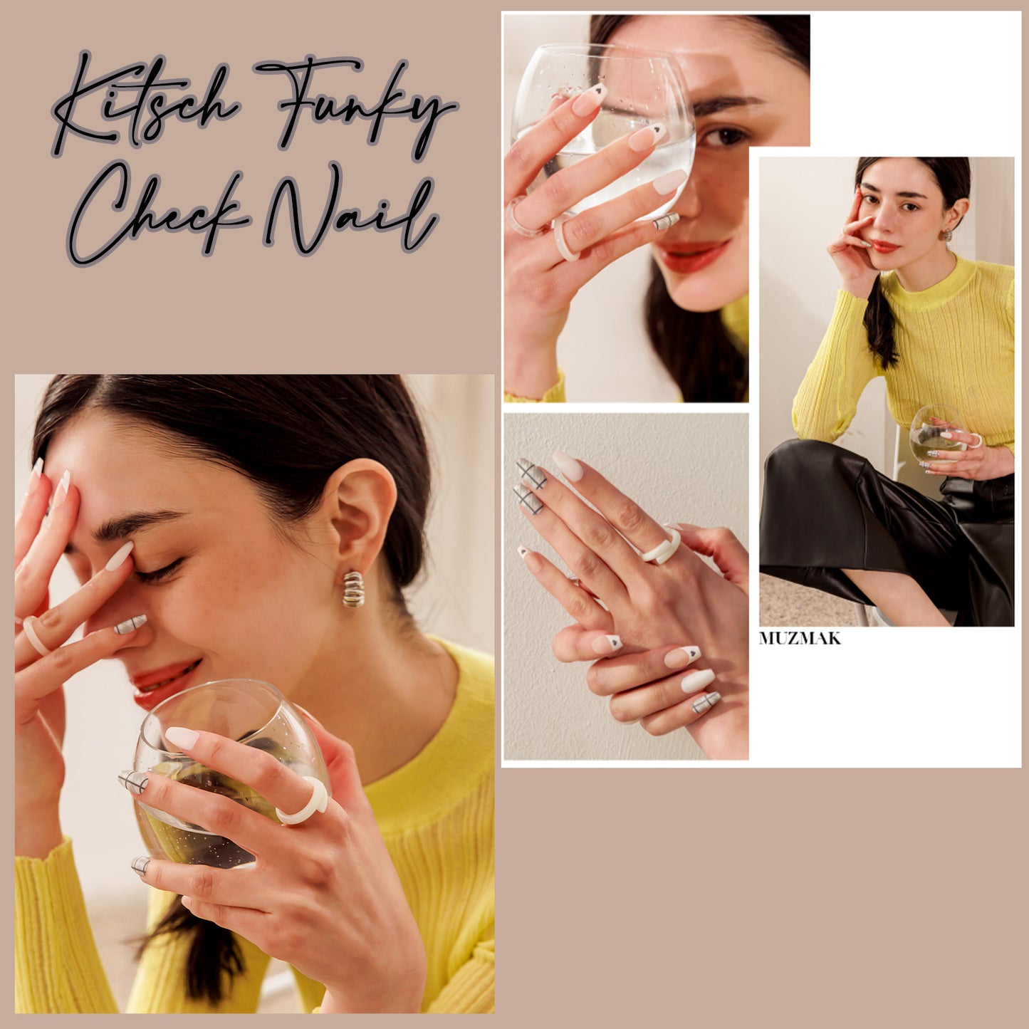 Muzmak ((Coffin) N Kitsch Funky Check Nail) 36pcs Nail Art Pattern Sticker Set Semicure Nail